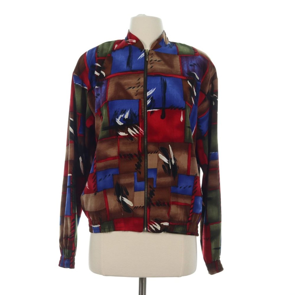 Kensington Square Women's Blue Vintage Abstract Art Full Zip Jacket